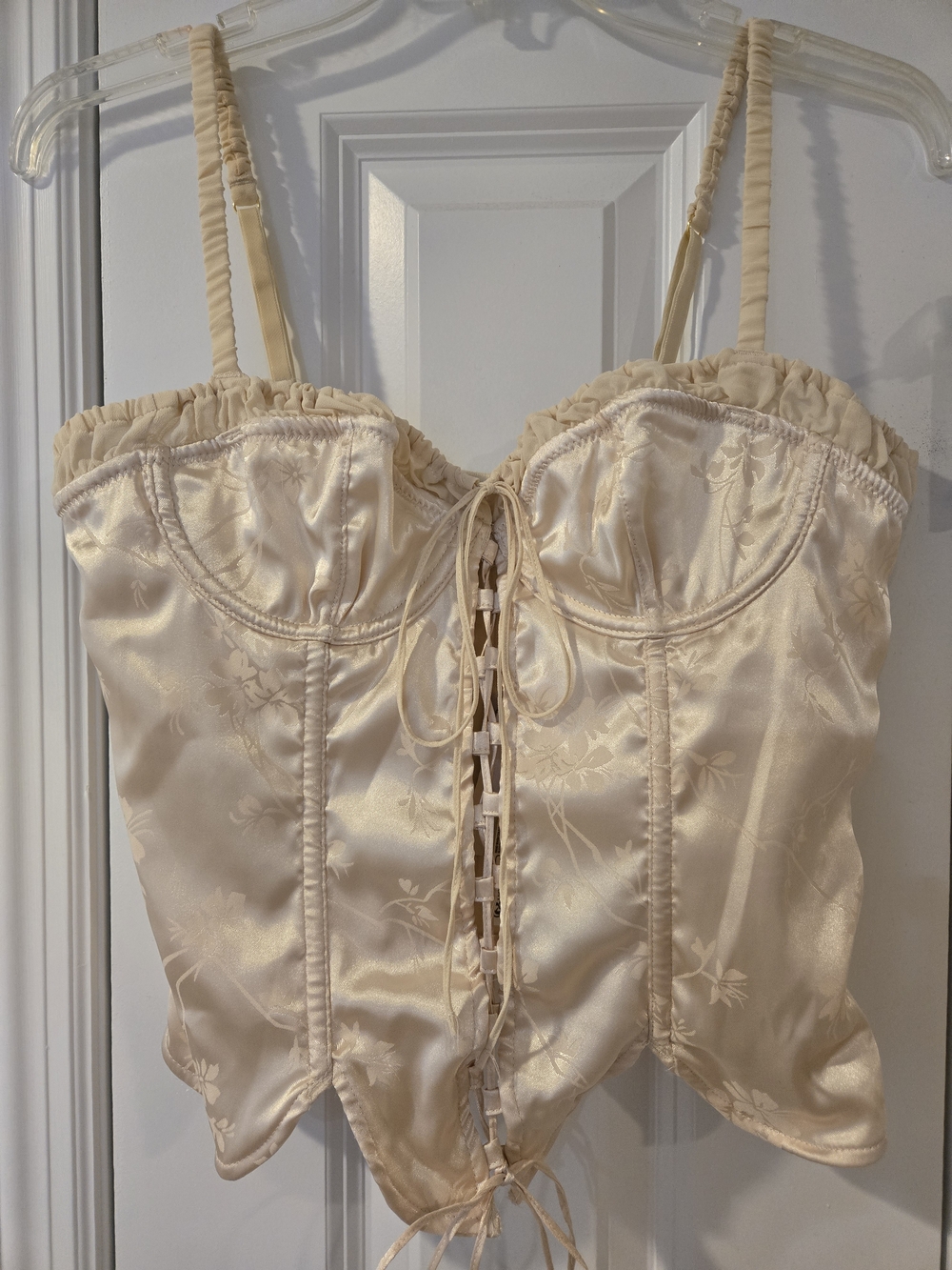 Urban Outfitters Out From Under Satin Lace-Up Cream Bustier Corset Top
